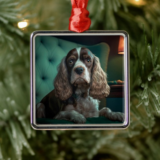 Elegant Cocker Spanel Classic Portrait Design Ornament Aus Metall (Baum)