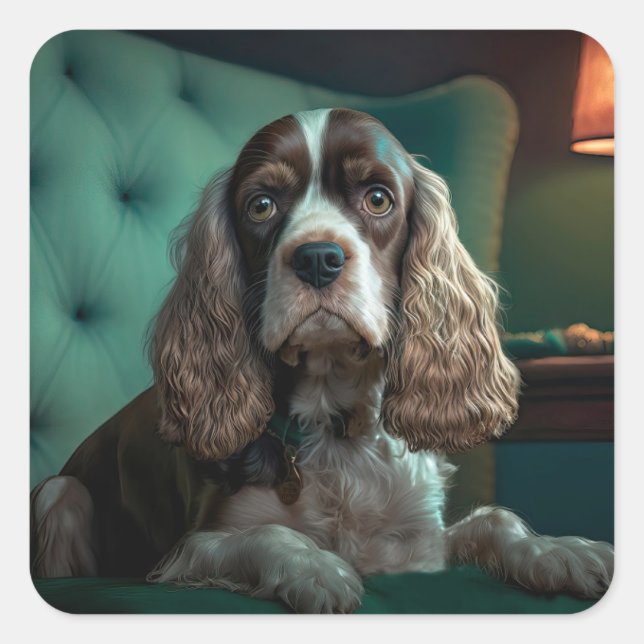 Elegant Cocker Spanel Classic Portrait Design Quadratischer Aufkleber (Vorderseite)