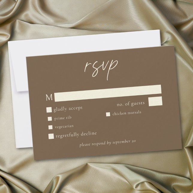Elegant Cocoa Brown Minimalist Wedding RSVP Karte (Elegant Cocoa Brown Minimalist Wedding RSVP Card)