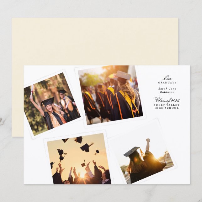 elegant collage 4 photo black white class of 2026 ankündigung (Vorne/Hinten)