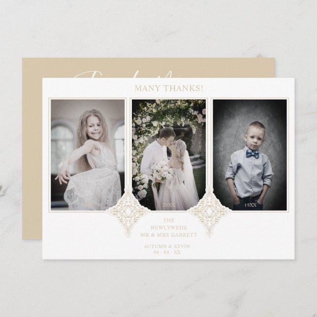 Elegant Collage Lace Romantic 3 Photos Couple Dankeskarte (Vorne/Hinten)