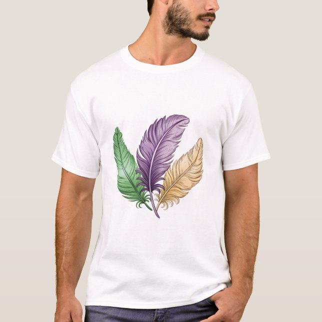 Elegant Colorful Feathers Illustration T-Shirt (Vorderseite)