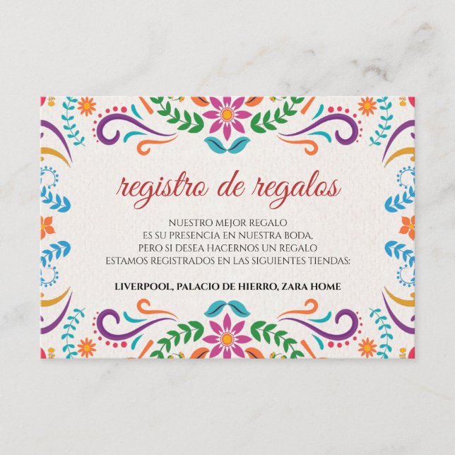Elegant Colorful Floral Fiesta Spanish Wedding Begleitkarte (Vorderseite)