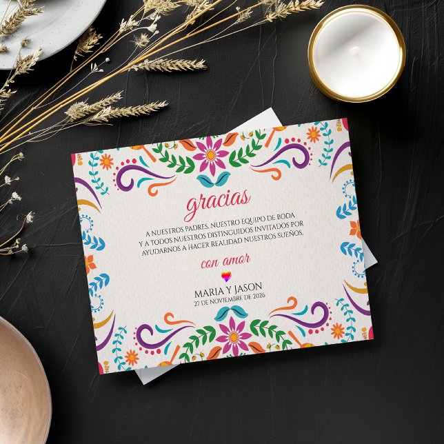 Elegant Colorful Floral Fiesta Spanish Wedding Dankeskarte (Elegant Colorful Floral Fiesta Spanish Wedding Thank You Card)