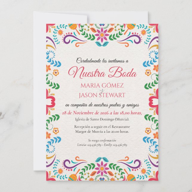 Elegant Colorful Floral Fiesta Spanish Wedding Einladung (Vorderseite)
