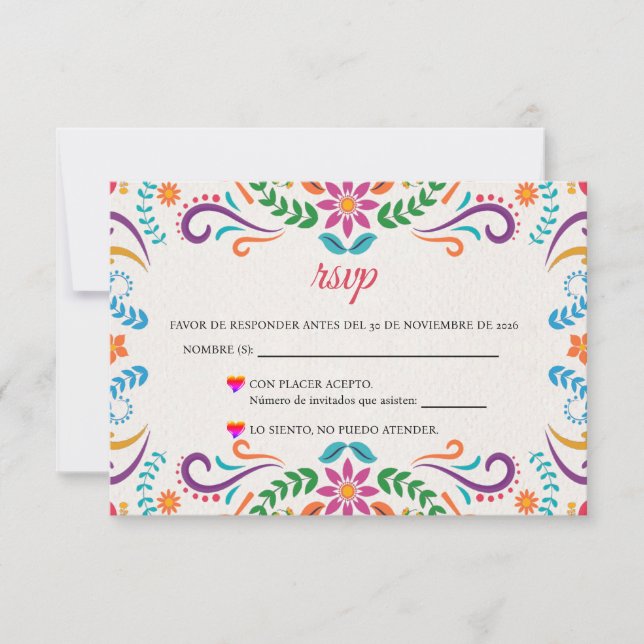 Elegant Colorful Floral Fiesta Spanish Wedding RSVP Karte (Vorderseite)