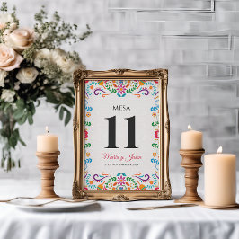 Elegant Colorful Floral Fiesta Spanish Wedding Tischnummer