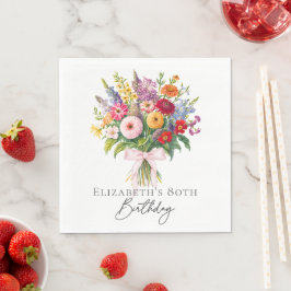 Elegant Colorful Garden Flowers Bouquet Birthday Serviette