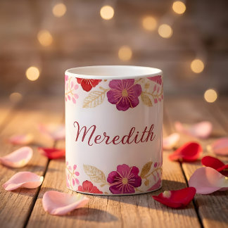 Elegant Colorful Hot Pink Floral Garland Border Kaffeetasse