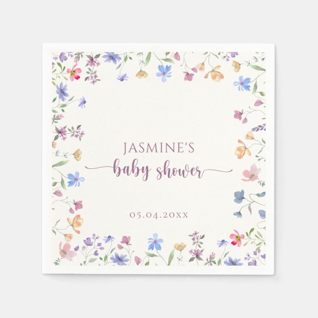 Elegant Colorful Watercolor Floral Baby Shower   Serviette (Vorderseite)