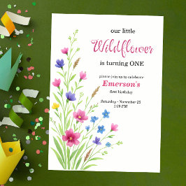Elegant Colorful Wildflower 1st Birthday Party Einladung