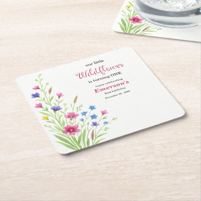 Elegant Colorful Wildflower 1st Birthday Party Rechteckiger Pappuntersetzer (angewinkelt)