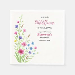 Elegant Colorful Wildflower 1st Birthday Party Serviette