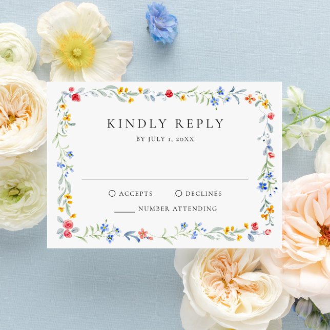 Elegant Colorful Wildflower Meadow Wedding RSVP Karte (Von Creator hochgeladen)