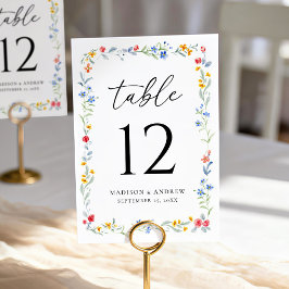 Elegant Colorful Wildflower Meadow Wedding Tischnummer