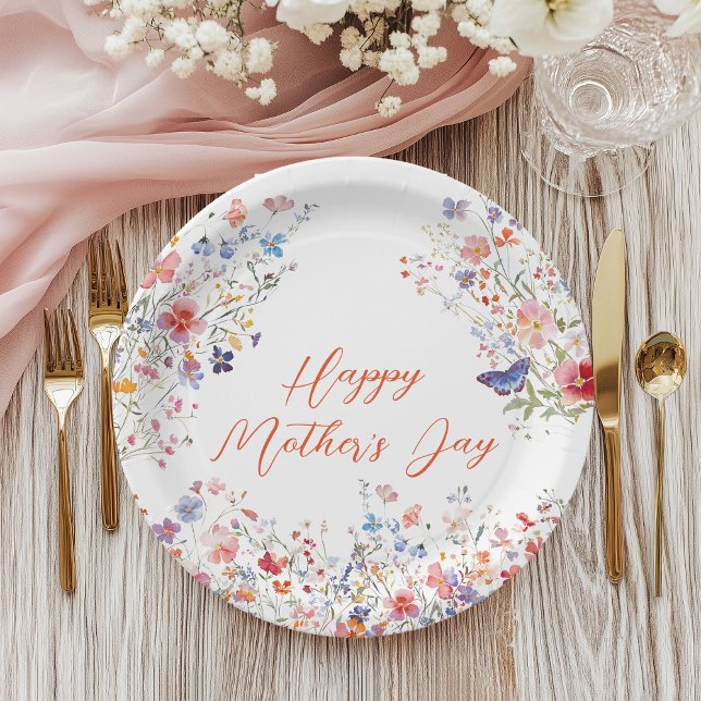 Elegant Colorful Wildflowers Happy Mother's Day Pappteller (Colorful wildflower Happy Mother's Day Paper plate)