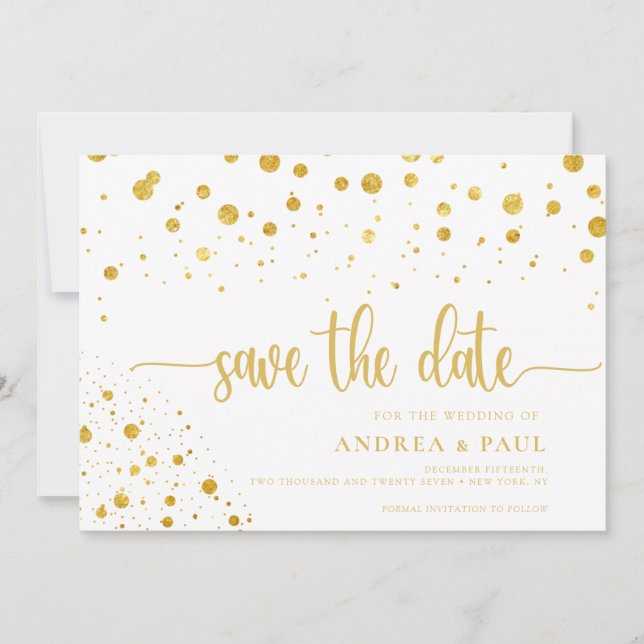 Elegant Confetti Foto Wedding Save the Date (Vorderseite)