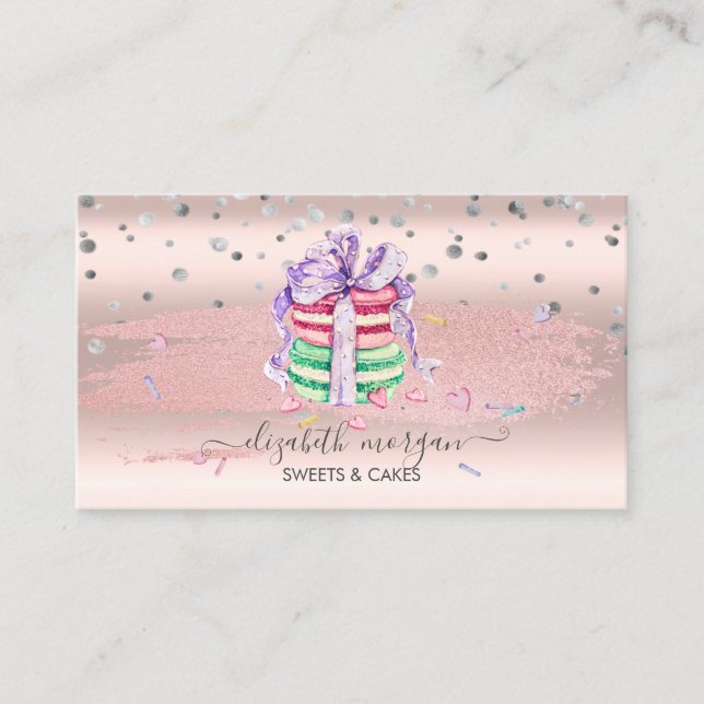 Elegant Confetti, Glitzer Brush Stroke, Macarons Visitenkarte (Vorderseite)