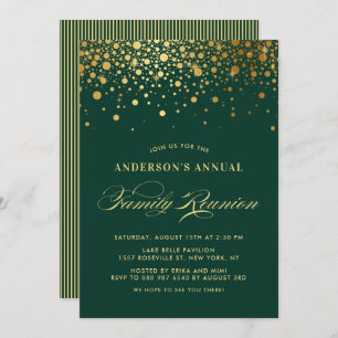 Elegant Confetti Gold Foil Green Family Wiedersehe Einladung