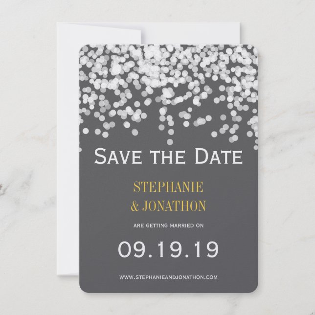 Elegant Confetti Jede Farbe angezeigt Grau gelb Save The Date (Vorderseite)