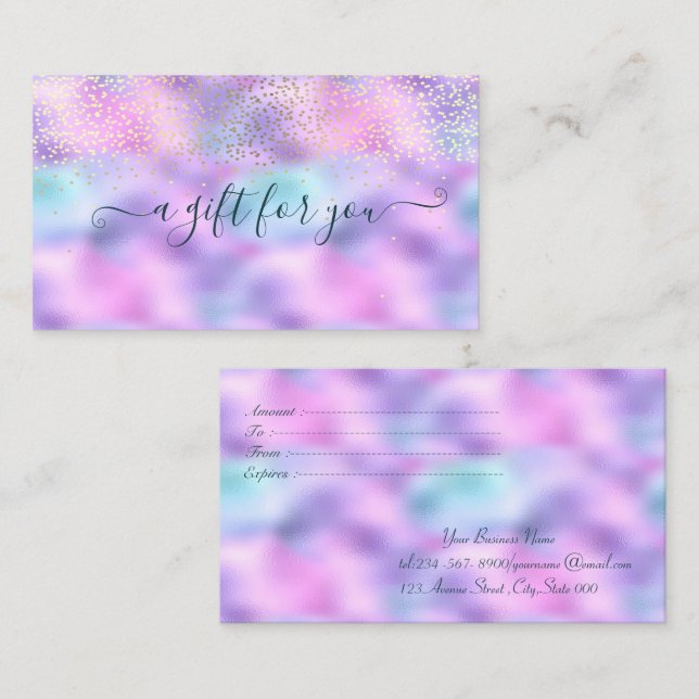 Elegant Confetti Ombre Holographic Iridescent Rabattkarte (Vorne/Hinten)