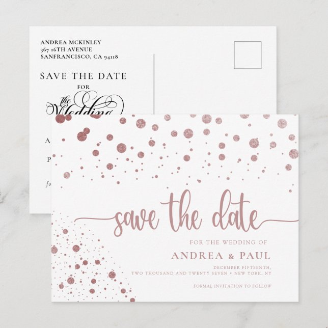 Elegant Confetti Wedding speichern das Datum Postkarte (Vorne/Hinten)
