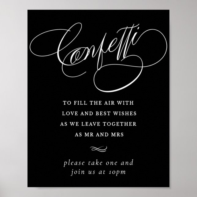 Elegant Confetti White Calligraphy | Gefälligkeits Poster (Vorne)