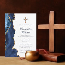 Elegant Confirmation Navy Blue Gold Agate