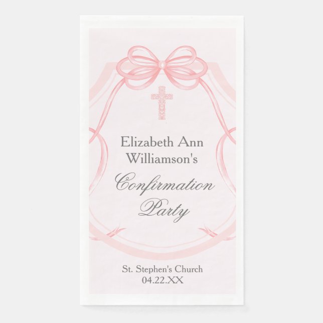 Elegant Confirmation Party Pink Bow Ribbon Custom Serviette (Vorderseite)