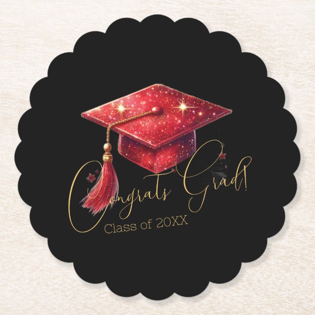 Elegant Congrats Grad Artwork in Red, Gold & Black Untersetzer (Vorderseite)