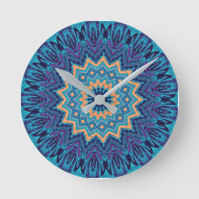 elegant cool blue mandala carpet pattern runde wanduhr (Vorderseite)