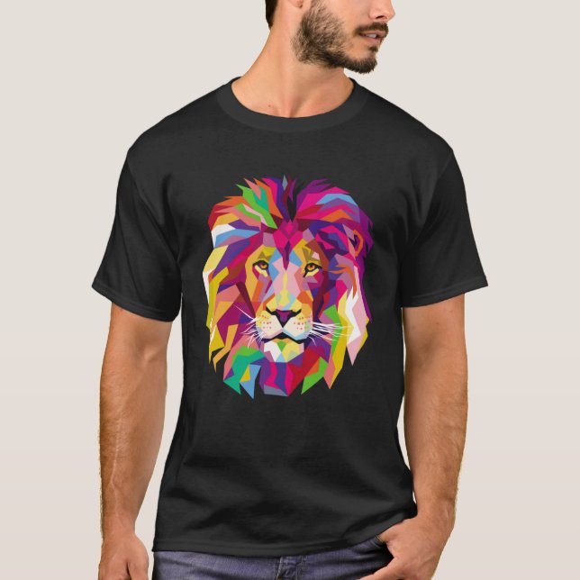 Elegant Cool Lion Head with Bright Colorful T-Shirt (Vorderseite)