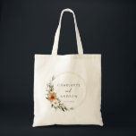 Elegant Copper & Earthy Botanical Wedding  Tragetasche<br><div class="desc">Elegant Copper & Earthy Botanical Wedding Tote Bag with your names & date. Immerse yourselves in natural elegance with our Copper & Earthy Botanical Wedding napkins with your names & date. This sophisticated design captures the warmth and charm of a Boho-inspired wedding, featuring stunning copper and burnt orange florals beautifully...</div>