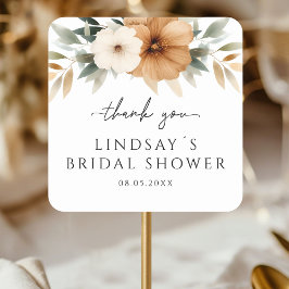Elegant Copper & Earthy White Bridal Shower Quadratischer Aufkleber