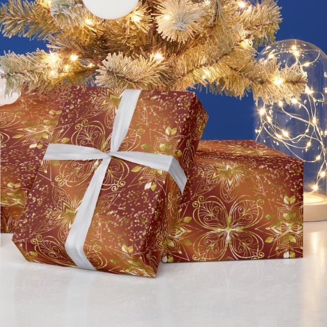 Elegant Copper Gold Florals Luxe Aesthetics Geschenkpapier (Feiertage)