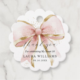 Elegant Coquette Pink Gold Bow Thank you Sweet 16 Geschenkanhänger