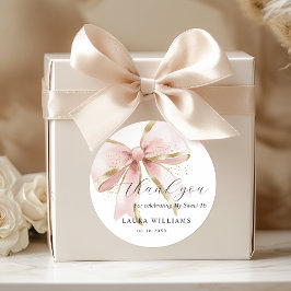 Elegant Coquette Pink Gold Bow Thank you Sweet 16 Runder Aufkleber