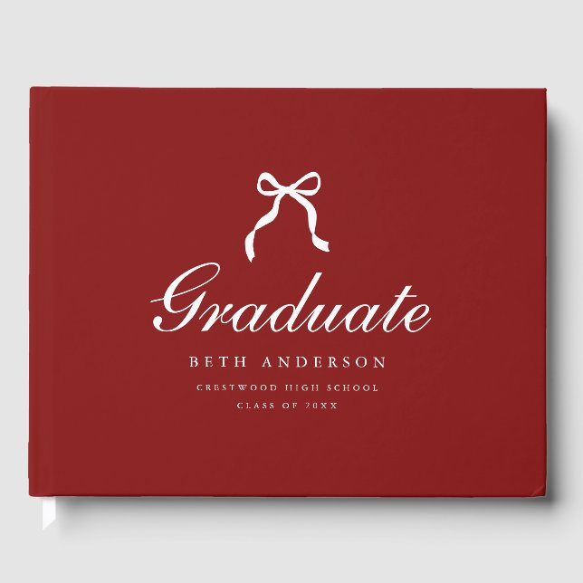Elegant Coquette Script Graduation Party Wine Red Gästebuch (Vorderseite)