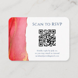 Elegant Coral Blue QR Code Wedding RSVP Begleitkarte