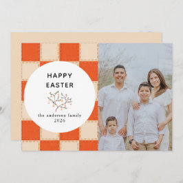 Elegant Coral & Cream Pattern Happy Easter Photo Feiertagskarte