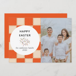 Elegant Coral & Cream Pattern Happy Easter Photo Feiertagskarte