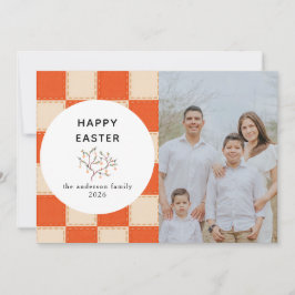 Elegant Coral & Cream Pattern Happy Easter Photo Feiertagskarte
