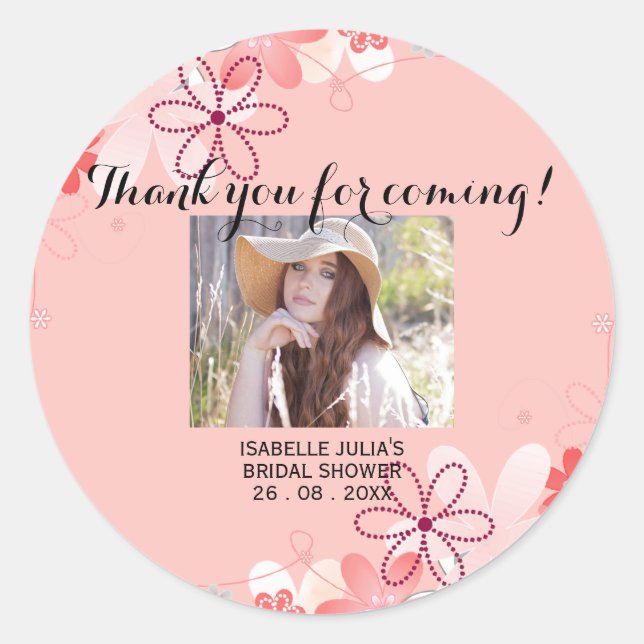 Elegant Coral DANKE IHNEN, DASS SIE KOMMEN! Brautp Runder Aufkleber (Vorderseite)