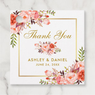 Elegant Coral Floral Gold Hochzeit Vielen Dank Geschenkanhänger