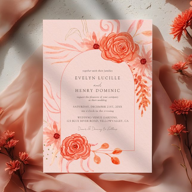 Elegant Coral Floral Terracotta Wedding Einladung (Von Creator hochgeladen)