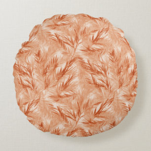 Elegant Coral Palm Leaf Rundkissen Rundes Kissen
