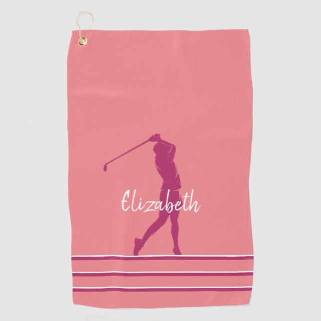 Elegant Coral Pink Magenta Golfer  Golfhandtuch (Vorderseite)