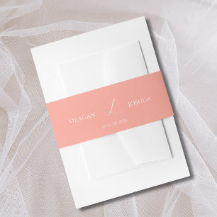 Elegant Coral Pink Monogram Wedding Einladungsbanderole