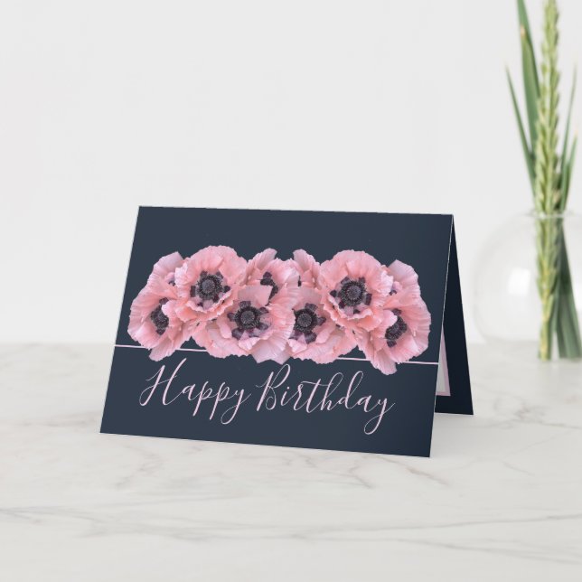 Elegant Coral Pink Poppies Botanical Chic Birthday Karte (Vorderseite)