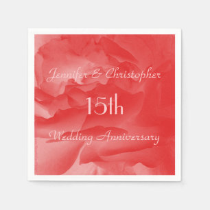 Elegant Coral Pink Rose, 15. Hochzeitstag Serviette